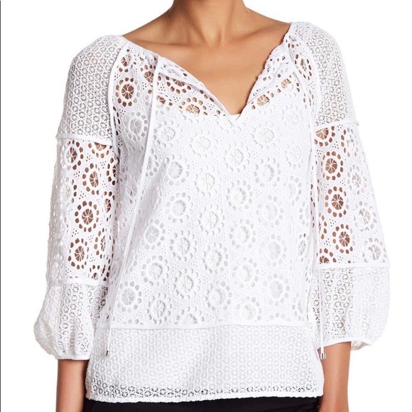 NWT Trina Turk White Eyelet Crochet Lace Blouse Top - Picture 3 of 10